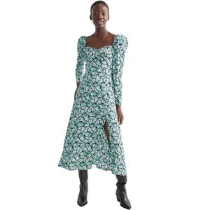 & Other Stories Puff Sleeve Sweetheart neck floral midi Dress size 4 (fits 2)